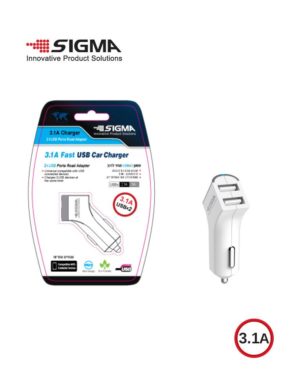 SIGMA צבע לבן USB מטען 3.1 אמפר לרכב 2 כניסות