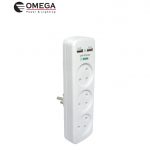מפצל 3 T אנכי + שניים USB  זרם טעינה  2A  OMEGA