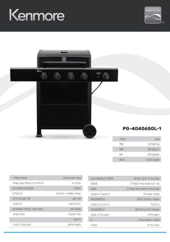 ‭PG-40406S0L-1 רוחש ייופיח דצ תריכ+םירעבמ 4 זג לירג‬