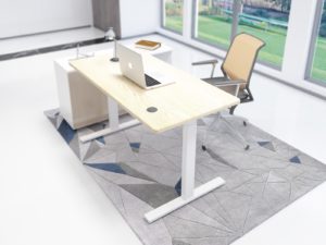 שולחן מחשב מעוצב מתכוונן דגם דולב 140/70 עץ טבעי רגל לבנה