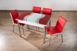 פינת אוכל גל אדום קנט לבן + 4 כסאות מבית Twins Design