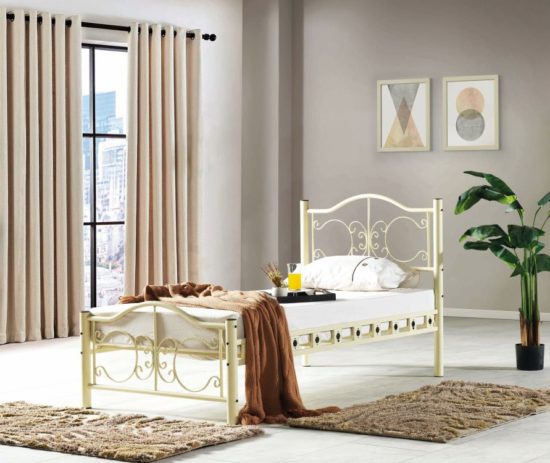מיטת יחיד ממתכת דגם פרו 90/190 שמנת מבית Twins Design