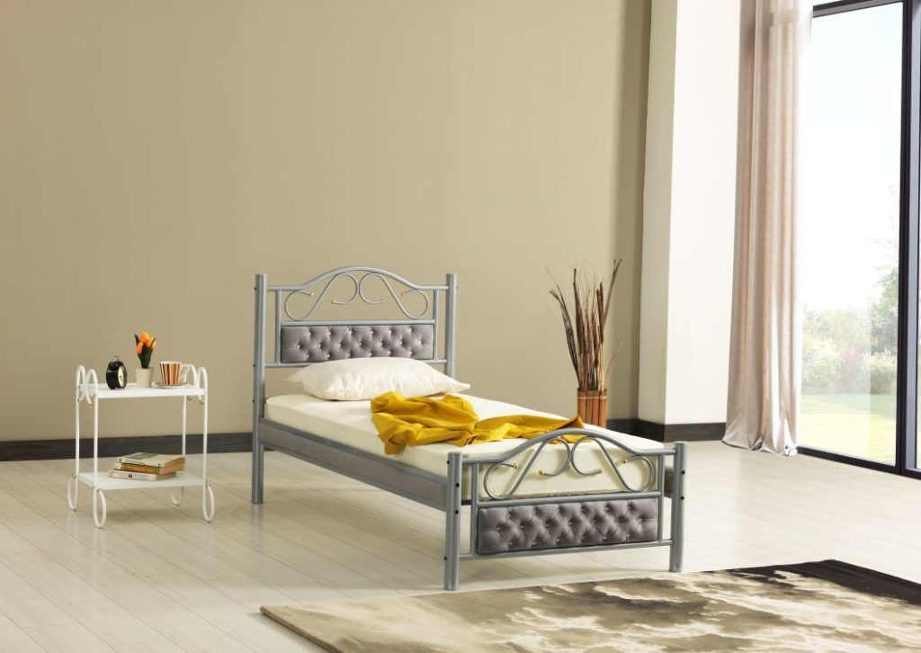 מיטת יחיד 90/190 פריז מתכת אפור בד אפור Twins Design