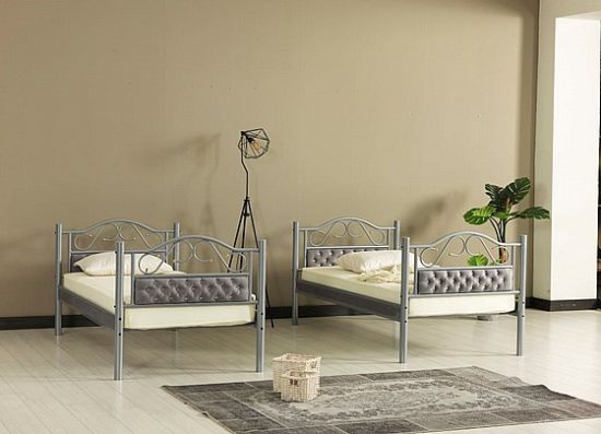 מיטת קומותיים ממתכת צבע אפור דגם מאירה מבית Twins Design