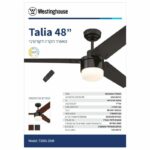 ‏מאוורר תקרה Talia 48" CCT כולל שלט Westinghouse שחור