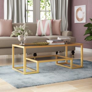 שולחן סלון מלבני מזכוכית דגם ליאון Lyon מבית Twins Design צבע זהב