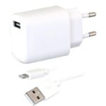 מטען קיר USB 2.1A+כבל IPHONE לבן