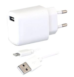 מטען קיר USB 2.1A+כבל IPHONE לבן