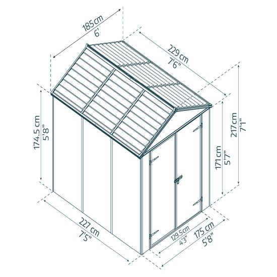 מחסן גינה Rubicon אפור כהה 1.9X2.3 מבית פלרם - Canopia