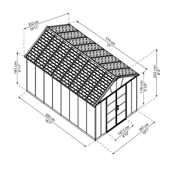 מחסן גינה Yukon אפור כהה 3.3X5.2 מבית פלרם - Canopia