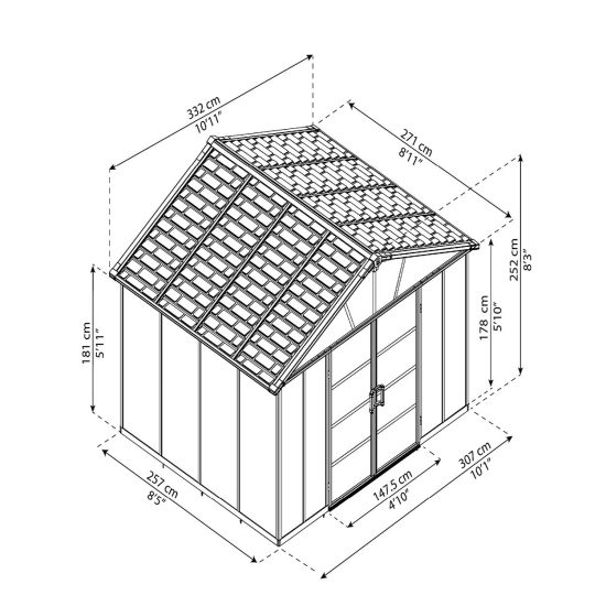 מחסן גינה Yukon אפור כהה כולל רצפה 3.3X2.7 מבית פלרם - Canopia