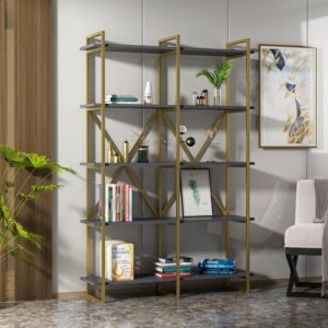 ספריית מדפים מעוצבת מתכת בשילוב עץ זהב דגם ROMA מבית Twins Design