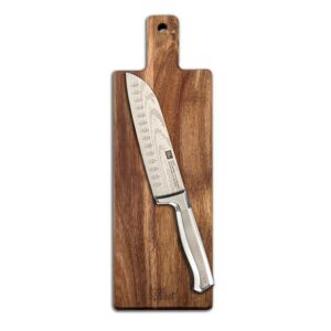 סכין סנטוקו 18 ס"מ + קרש חיתוך עץ שיטה 1.5*15*50 ס"מ ONO
