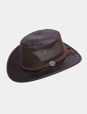 Barmah 1064OI - כובע בוקרים רחב שוליים ברמה מעור זמש בשילוב רשת מידה M בצבע חום