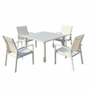 מערכת ישיבה אלומיניום דגם סיישל  + 4 כסאות לבן