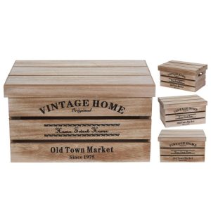 סט 3 קופסאות אחסון עץ מעוצבות +מכסה VINT