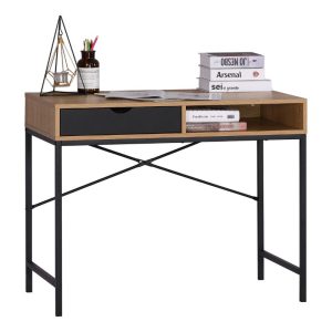 שולחן כתיבה עץ שילוב מתכת +2 מגירות צ. שחור