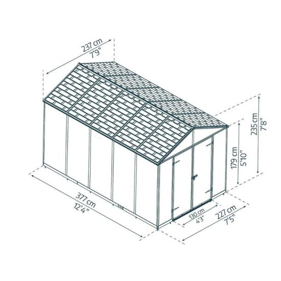 מחסן גינה RUBICON 2.4x3.7 אפור כהה מבית פלרם - Canopia