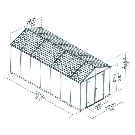 מחסן גינה  RUBICON 2.4x5.3 אפור כהה מבית פלרם - Canopia