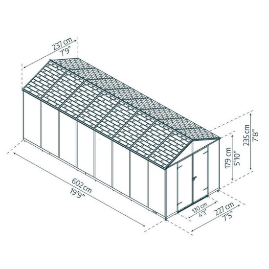 מחסן גינה  RUBICON 2.4x6.0 אפור כהה מבית פלרם - Canopia
