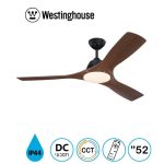 מאוורר תקרה Jessica IP44 "52 DC שלט תאורה, שחור + דמוי עץ מהגוני