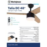 מאוורר תקרה 48" דגם DC TALIA כולל שלט+תאורה 28W CCT שחור