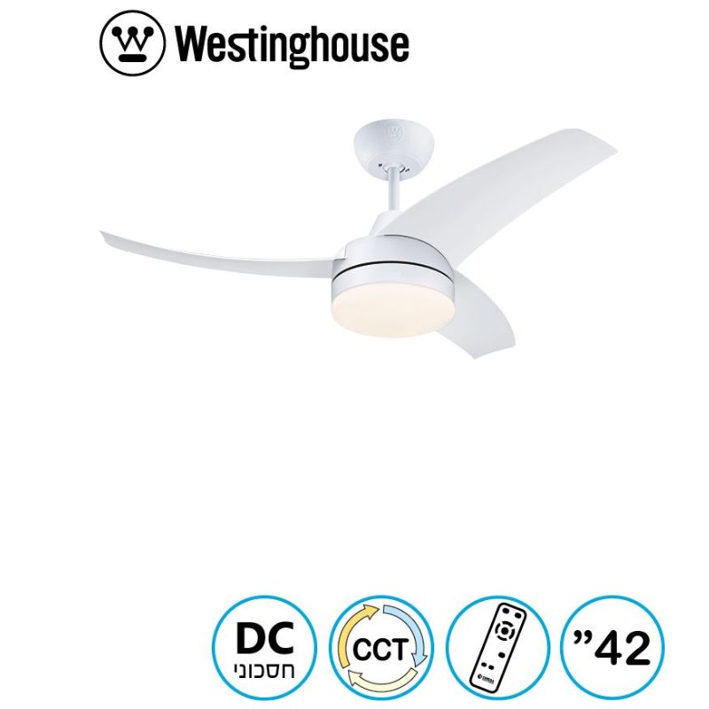 מאוורר תקרה 42" Longwood מנוע DC לבן 28W CCT עמעם ושלט
