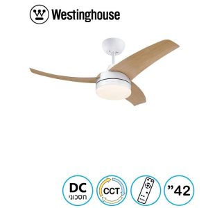 מאוורר תקרה 42" Longwood מנוע DC לבן+דמוי אלון 28W CCT עמעם ושלט