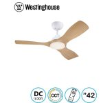 מאוורר תקרה 42" Montana מנוע DC לבן+דמוי אלון 28W CCT עמעם ושלט