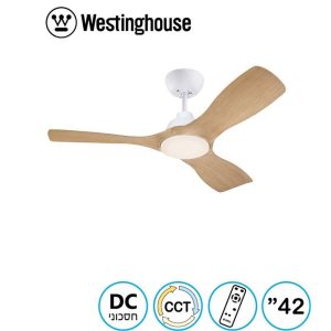 מאוורר תקרה 42" Montana מנוע DC לבן+דמוי אלון 28W CCT עמעם ושלט