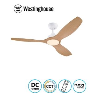 מאוורר תקרה 52" Montana מנוע DC לבן+דמוי אלון 28W CCT עמעם ושלט