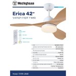 מאוורר תקרה  Erica 42 מנוע DC כולל שלט ותאורה  28W CCT ועמעם ,לבן+דמוי אלון