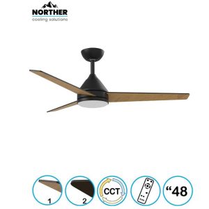 מאוורר תקרה 48" YOUNG מנוע DC שלוש כנפיים MDF כולל שלט ולד 24W CCT שחור+עץ