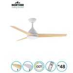 מאוורר תקרה 48" YOUNG מנוע DC שלוש כנפיים MDF כולל שלט ולד 24W CCT לבן+עץ