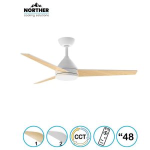 מאוורר תקרה 48" YOUNG מנוע DC שלוש כנפיים MDF כולל שלט ולד 24W CCT לבן+עץ
