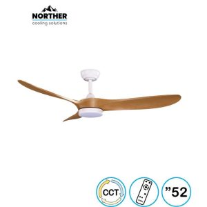 מאוורר תקרה 52" YORK מנוע DC תאורה LED CCT 24W +שלט 6 מהירויות לבן ועץ