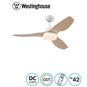 מאוורר תקרה 42DC" + שלט 24W לבן+עץ MAGNOLIA