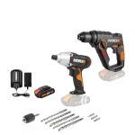 סט 20V פטישון + מברגה אימפקט + ארגז + WORX סוללה 2AH יבואן רשמי !