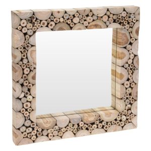 מראה מרובעת מסגרת מעץ טיק 50X50X5 ס"מ