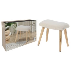 שרפרף עשוי עץ עם בד בוקלה קרם 40X28X38