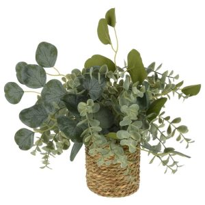 עציץ נוי מלאכותי בסל עלים עגולים 25X25X30